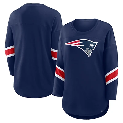 T-shirt à manches 3/4 et col rond Redzone pour femme, bleu marine, des New England Patriots, grande taille