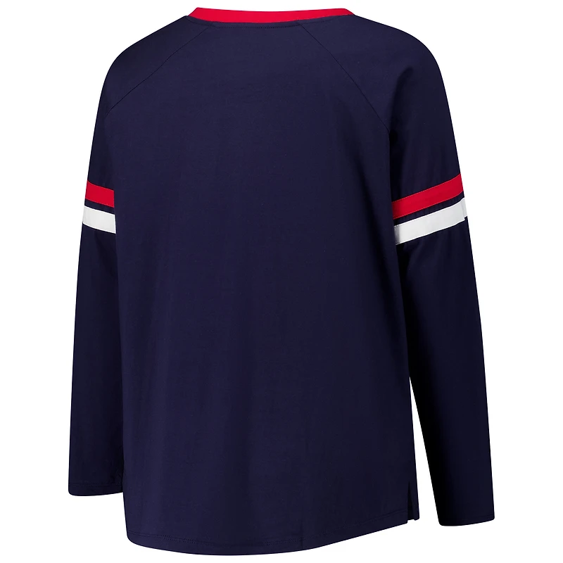 Women's Fanatics Navy New England Patriots Plus Won & Done Lace-Up V-Neck Long Sleeve T-Shirt