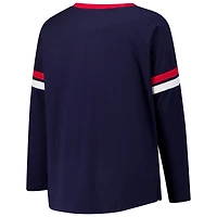 Women's Fanatics Navy New England Patriots Plus Won & Done Lace-Up V-Neck Long Sleeve T-Shirt