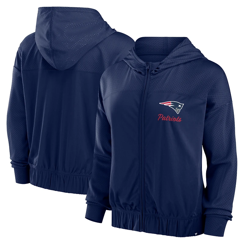Sweat à capuche entièrement zippé Fanatics pour femmes, bleu marine, New England Patriots Script Lock