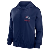 Sweat à capuche entièrement zippé Fanatics pour femmes, bleu marine, New England Patriots Script Lock