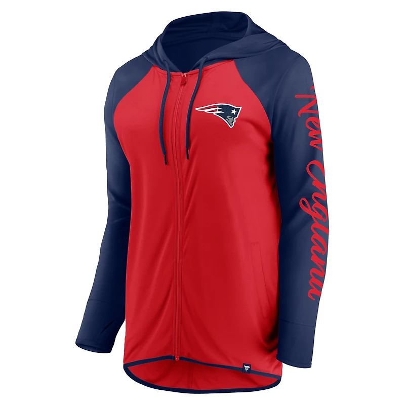 Sweat à capuche entièrement zippé avec inscription New England Patriots rouge/bleu marine Fanatics pour femmes