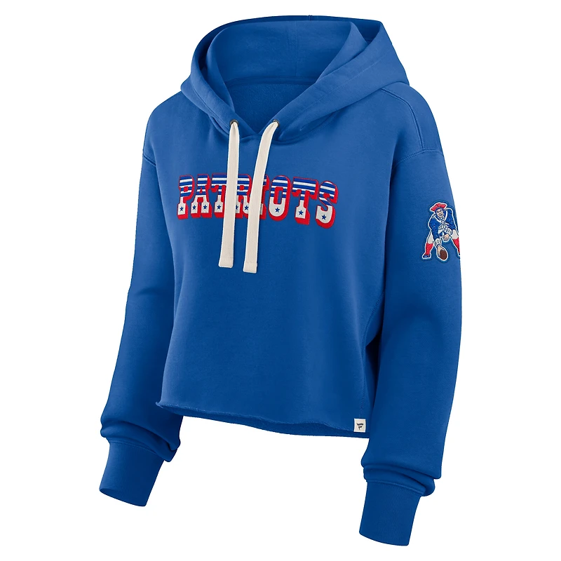 Sweat à capuche court surdimensionné Fanatics Royal New England Patriots pour femme
