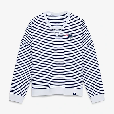 Sweat-shirt oversize Heritage blanc/bleu marine athlétique pour femme de la marque Fanatics, aux couleurs des New England Patriots.