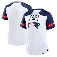 Women's Fanatics White/Navy New England Patriots Foiled Primary Lace-Up T-Shirt