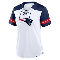 Women's Fanatics White/Navy New England Patriots Foiled Primary Lace-Up T-Shirt