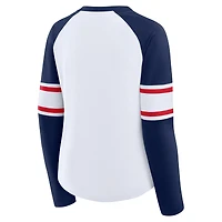 Women's Fanatics White/Navy New England Patriots Redzone Blitz Package Raglan Lace-Up V-Neck Long Sleeve T-Shirt
