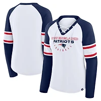 Women's Fanatics White/Navy New England Patriots Redzone Blitz Package Raglan Lace-Up V-Neck Long Sleeve T-Shirt