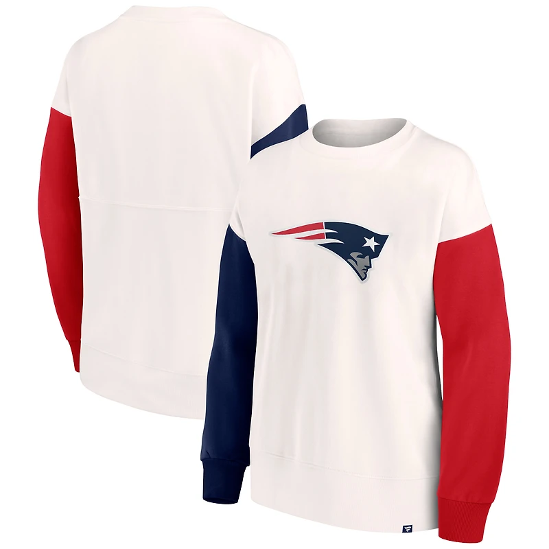 Women's Fanatics White New England Patriots Colorblock Primary Logo - Pullover Sweatshirt
