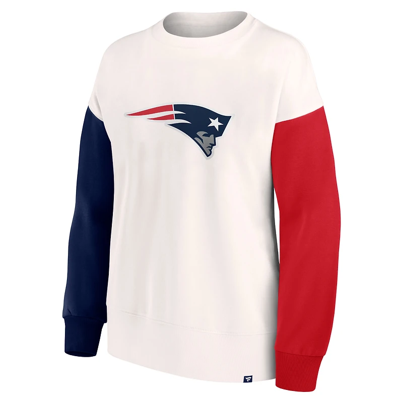 Fanatics pour femmes Blanc New England Patriots Colorblock Logo principal - Sweat-shirt