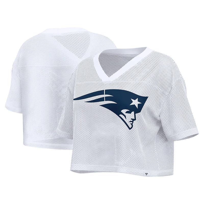 Women's Fanatics White New England Patriots Oversized Mesh Cropped V-Neck Jersey