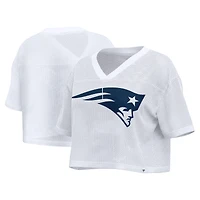 Women's Fanatics White New England Patriots Oversized Mesh Cropped V-Neck Jersey