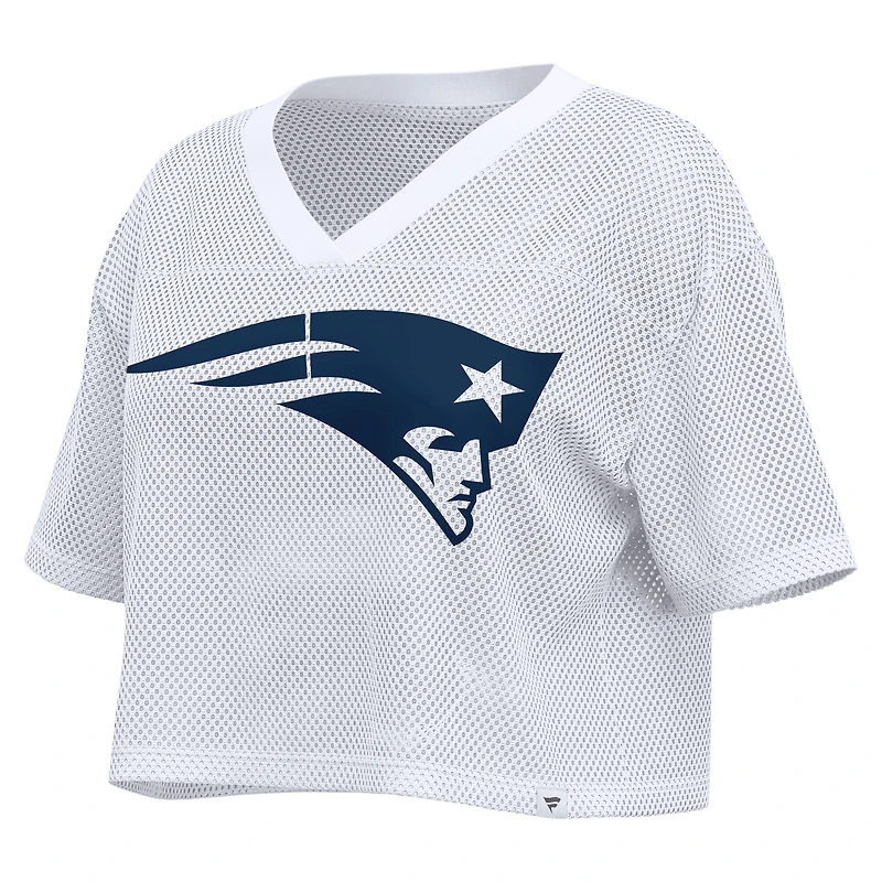 Women's Fanatics White New England Patriots Oversized Mesh Cropped V-Neck Jersey