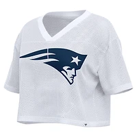 Women's Fanatics White New England Patriots Oversized Mesh Cropped V-Neck Jersey