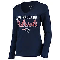 Women's G-III 4Her by Carl Banks Navy New England Patriots Post Season Long Sleeve V-Neck T-Shirt