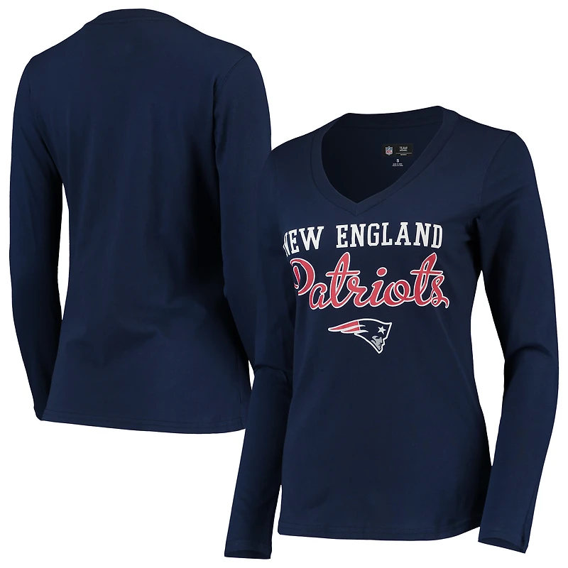 Women's G-III 4Her by Carl Banks Navy New England Patriots Post Season Long Sleeve V-Neck T-Shirt