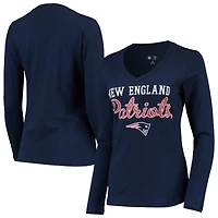 Women's G-III 4Her by Carl Banks Navy New England Patriots Post Season Long Sleeve V-Neck T-Shirt