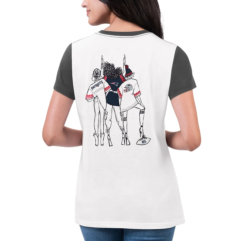 Women's G-III 4Her by Carl Banks White/Navy New England Patriots Fashion Illustration T-Shirt