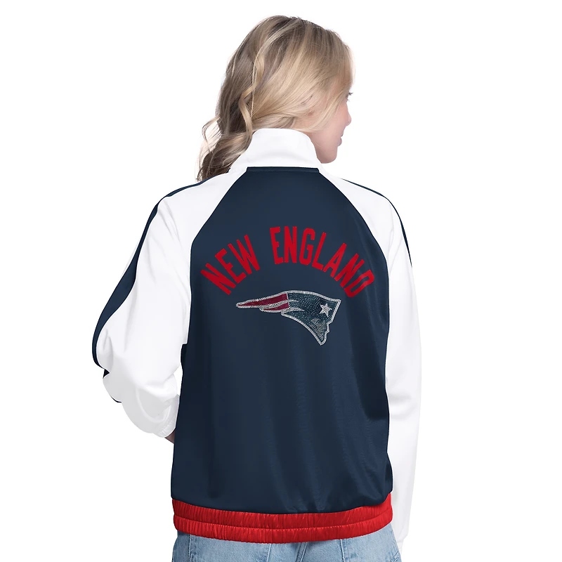 Women's G-III 4Her by Carl Banks White/Navy New England Patriots Rally Rhinestone Full-Zip Track Jacket