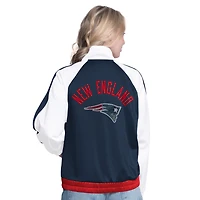 Women's G-III 4Her by Carl Banks White/Navy New England Patriots Rally Rhinestone Full-Zip Track Jacket