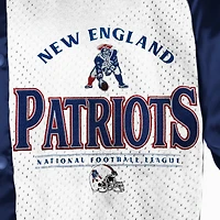 Women's Gameday Couture  Navy/White New England Patriots Oversized Hot Shot Rhinestone Throwback Full-Snap Varsity Bomber Jacket