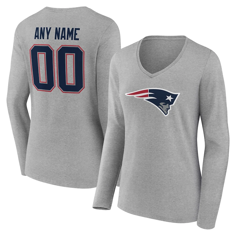 Women's New England Patriots Team Authentic Personalized Name & Number Long Sleeve V-Neck T-Shirt