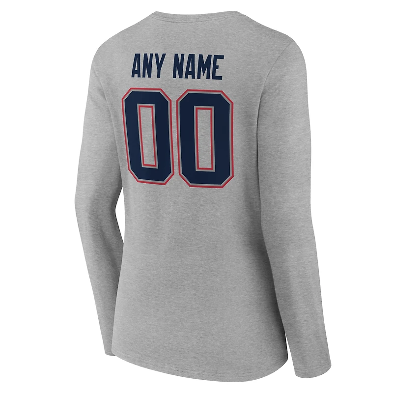 T-shirt à manches longues et col en V authentique personnalisé avec nom numéro des New England Patriots pour femmes, rouge