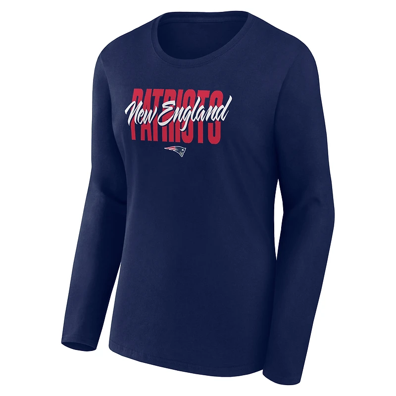 T-shirt à manches longues bleu marine avec logo athlétique pour femme des New England Patriots