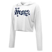 Women's Majestic Threads Drake Maye White New England Patriots Glitter Wordmark Hoodie