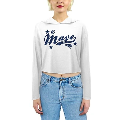 Women's Majestic Threads Drake Maye White New England Patriots Glitter Wordmark Hoodie