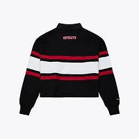 Women's Mitchell & Ness  Black New England Patriots Throwback Cropped Long Sleeve Rugby Polo