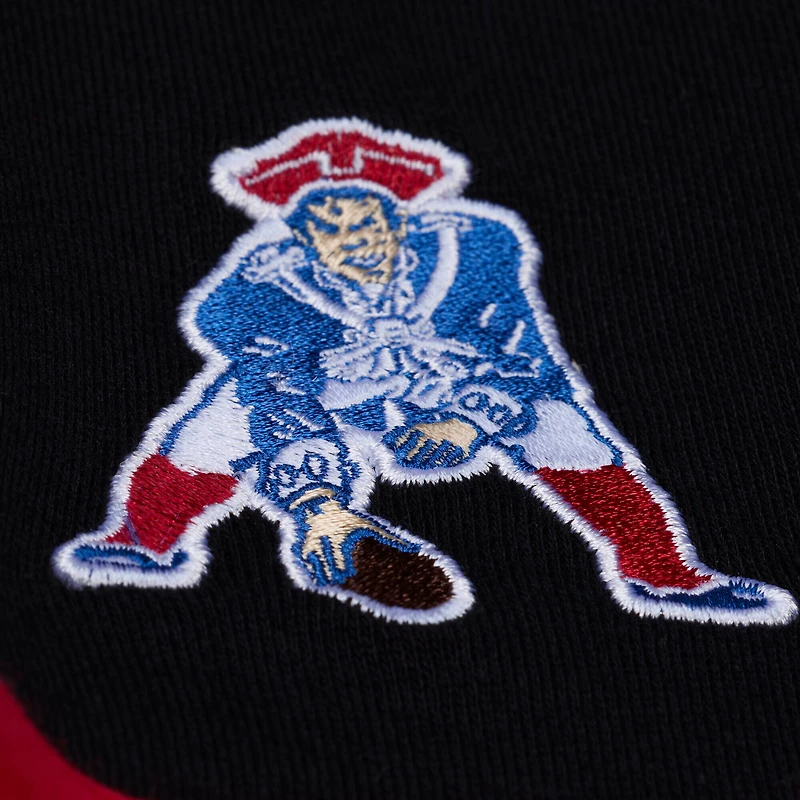 Women's Mitchell & Ness Black New England Patriots Throwback Cropped Long Sleeve Rugby Polo