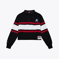 Women's Mitchell & Ness  Black New England Patriots Throwback Cropped Long Sleeve Rugby Polo
