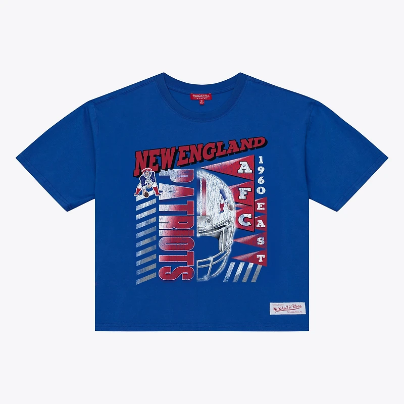 Women's Mitchell & Ness Royal New England Patriots Street Graphic Boxy Cropped T-Shirt