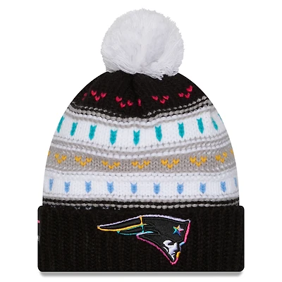 Bonnet à revers et pompon NFL Crucial Catch 2025 New Era pour femme, noir, New England Patriots