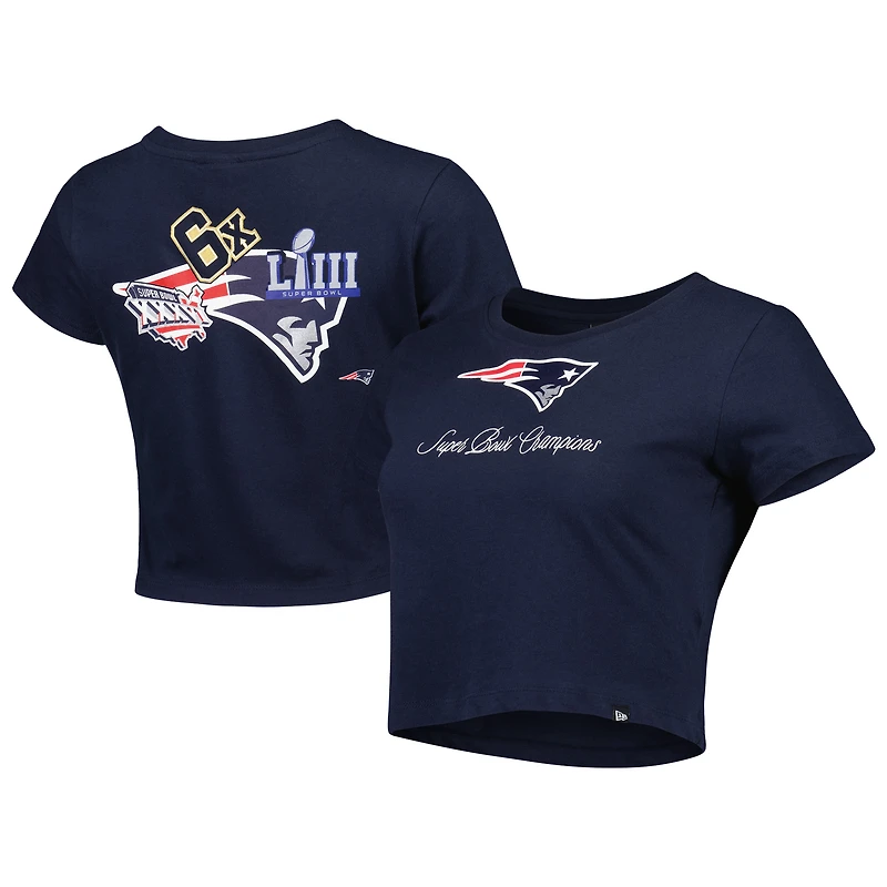 T-shirt New Era bleu marine pour femmes, England Patriots, champions historiques
