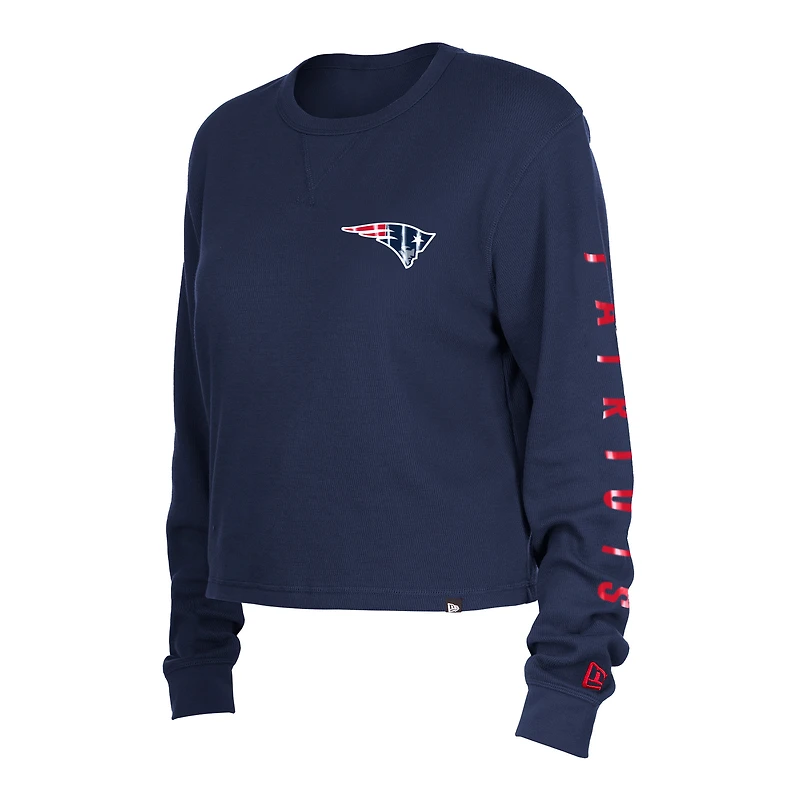 Women's New Era Navy England Patriots Sport Night Thermal Long Sleeve Cropped T-Shirt