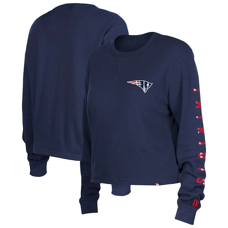 Women's New Era Navy England Patriots Sport Night Thermal Long Sleeve Cropped T-Shirt