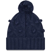 Bonnet en tricot à revers avec pompons pour femme New England Patriots bleu marine New Era - Bonnet
