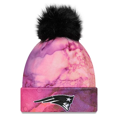 Bonnet en tricot à pompons Crucial Catch NFL des New England Patriots 2022 New Era pour femme, rose/noir