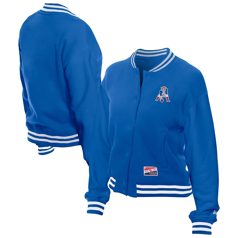 Women's New Era Royal England Patriots Throwback Fleece Full-Snap Jacket