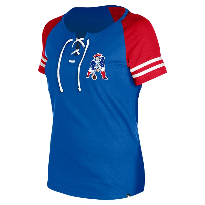 Women's New Era Royal England Patriots Throwback Lace-Up Raglan T-Shirt