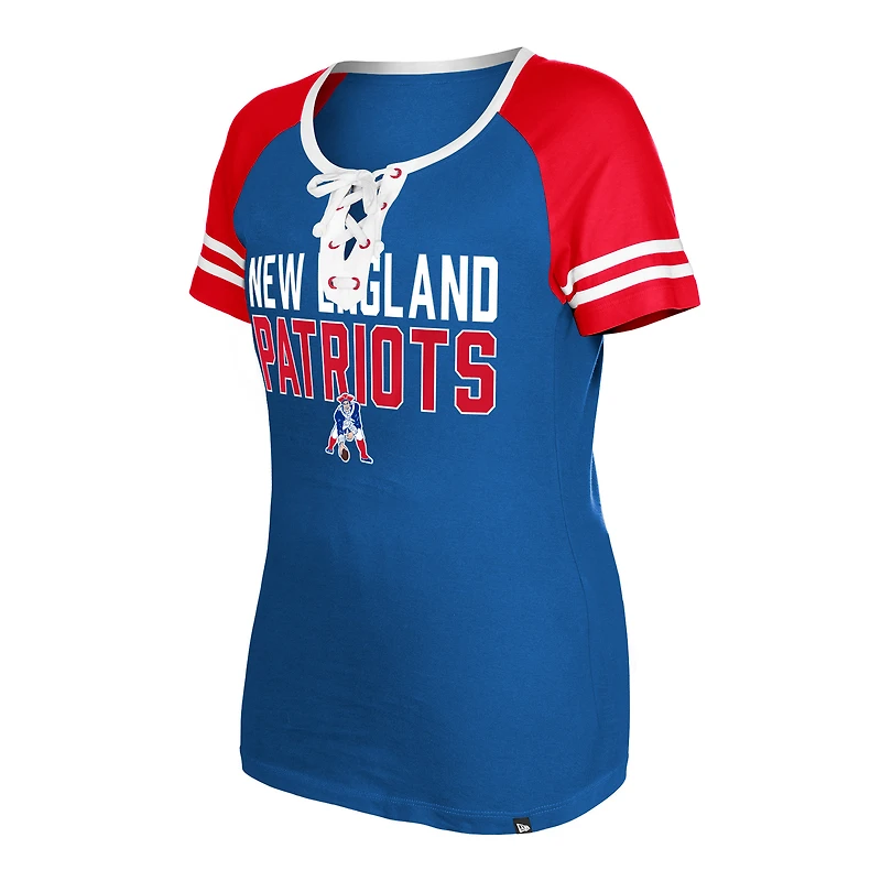 Women's New Era  Royal England Patriots Throwback Raglan Lace-Up T-Shirt
