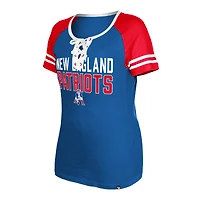 Women's New Era  Royal England Patriots Throwback Raglan Lace-Up T-Shirt