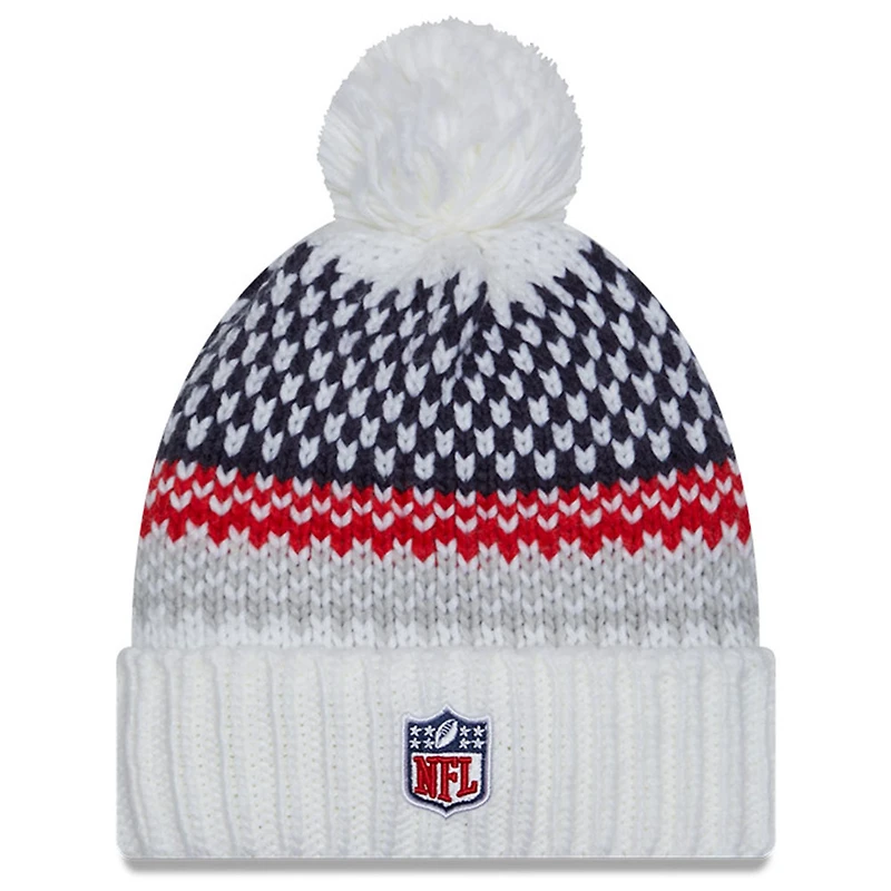 Bonnet en tricot à revers Sideline New Era New England Patriots 2023 pour femme avec pompon