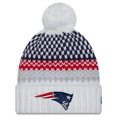 Bonnet en tricot à revers Sideline New Era New England Patriots 2023 pour femme avec pompon