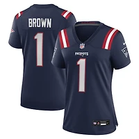 Maillot de match Nike A.J. Brown bleu marine des New England Patriots pour femmes