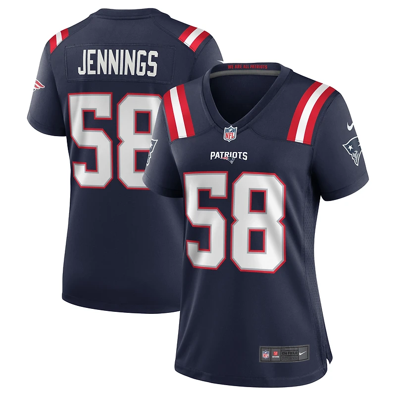 Maillot Nike Anfernee Jennings bleu marine pour femme des New England Patriots