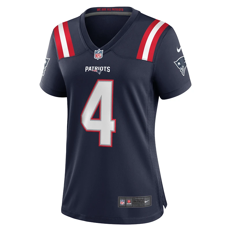 Maillot de match Nike Bailey Zappe bleu marine des New England Patriots pour femme