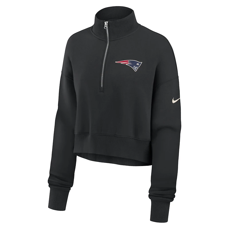 Women's Nike Black New England Patriots Legacy Phoenix Fleece Cropped Half-Zip Sweatshirt